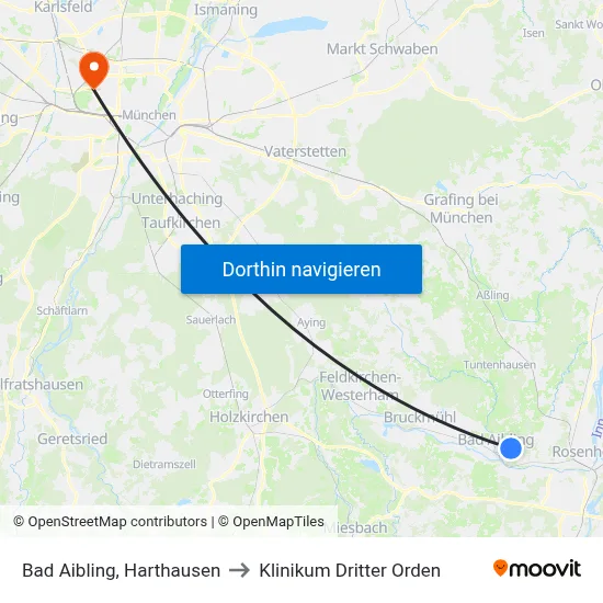 Bad Aibling, Harthausen to Klinikum Dritter Orden map