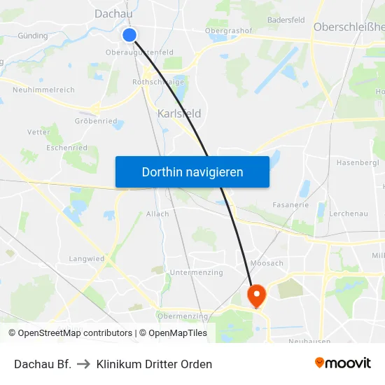 Dachau Bf. to Klinikum Dritter Orden map
