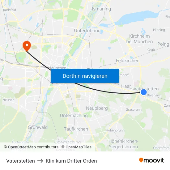 Vaterstetten to Klinikum Dritter Orden map