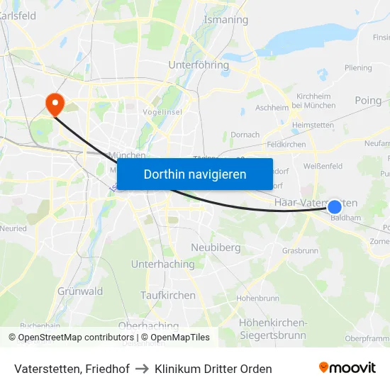 Vaterstetten, Friedhof to Klinikum Dritter Orden map