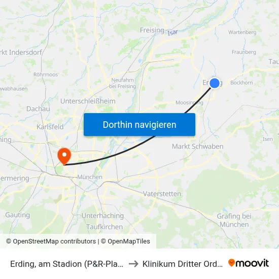 Erding, am Stadion (P&R-Platz) to Klinikum Dritter Orden map