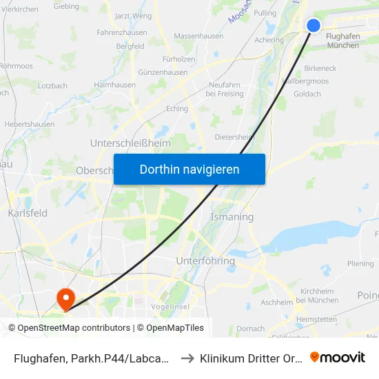 Flughafen, Parkh.P44/Labcampus to Klinikum Dritter Orden map