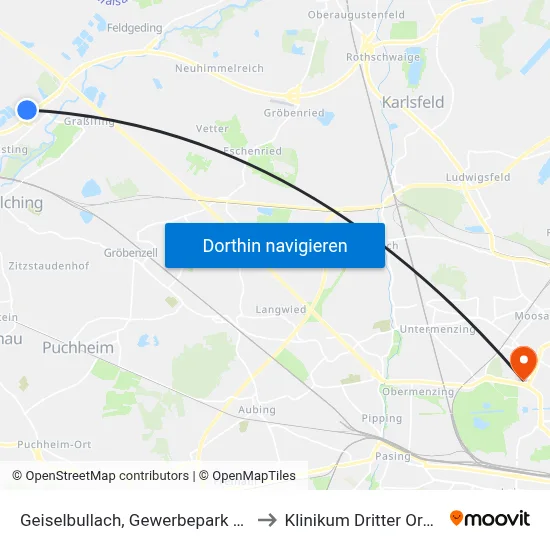 Geiselbullach, Gewerbepark Süd to Klinikum Dritter Orden map