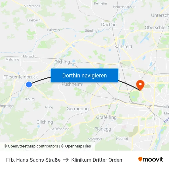Ffb, Hans-Sachs-Straße to Klinikum Dritter Orden map