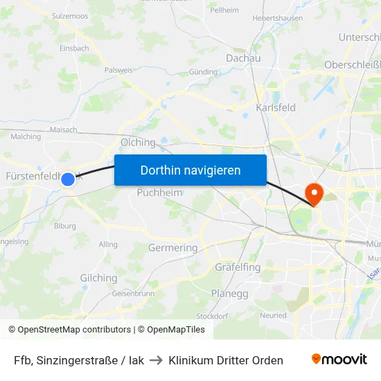 Ffb, Sinzingerstraße / Iak to Klinikum Dritter Orden map