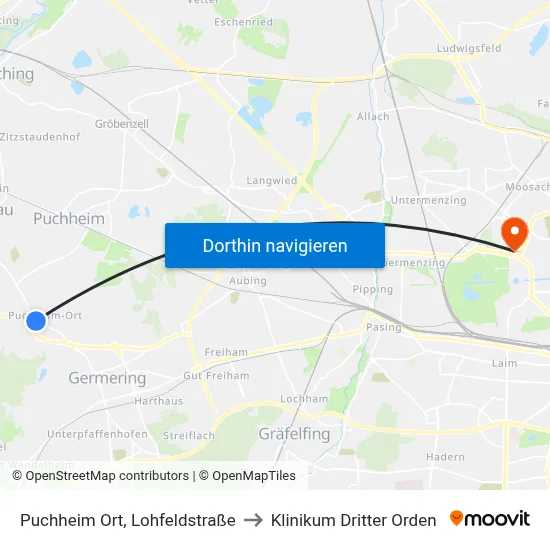 Puchheim Ort, Lohfeldstraße to Klinikum Dritter Orden map
