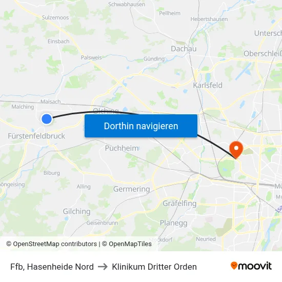 Ffb, Hasenheide Nord to Klinikum Dritter Orden map