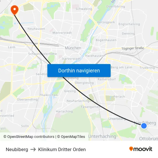 Neubiberg to Klinikum Dritter Orden map