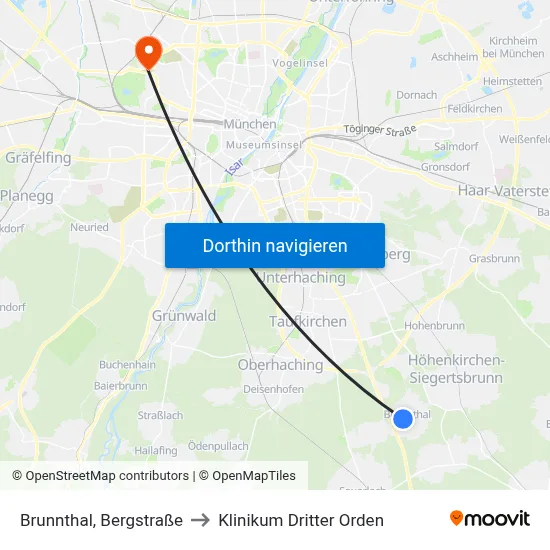 Brunnthal, Bergstraße to Klinikum Dritter Orden map