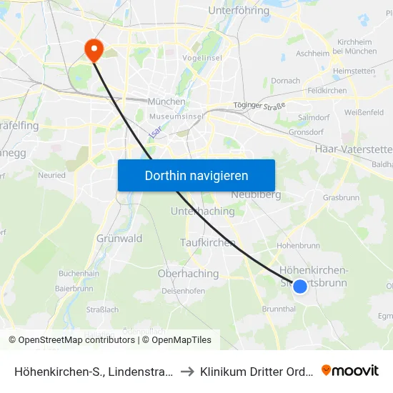 Höhenkirchen-S., Lindenstraße to Klinikum Dritter Orden map