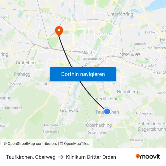 Taufkirchen, Oberweg to Klinikum Dritter Orden map
