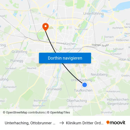 Unterhaching, Ottobrunner Str. to Klinikum Dritter Orden map