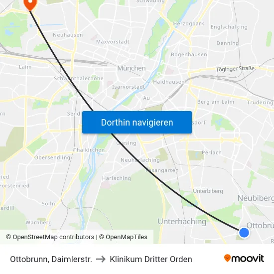 Ottobrunn, Daimlerstr. to Klinikum Dritter Orden map