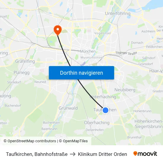 Taufkirchen, Bahnhofstraße to Klinikum Dritter Orden map