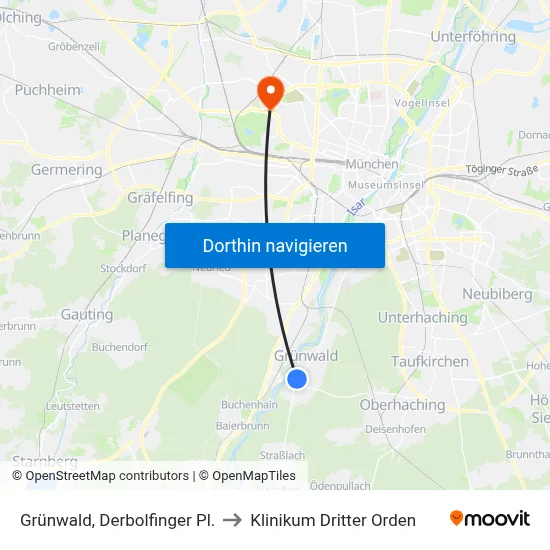 Grünwald, Derbolfinger Pl. to Klinikum Dritter Orden map