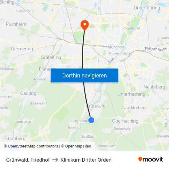 Grünwald, Friedhof to Klinikum Dritter Orden map