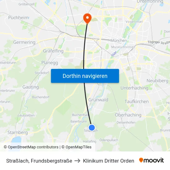 Straßlach, Frundsbergstraße to Klinikum Dritter Orden map