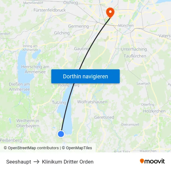 Seeshaupt to Klinikum Dritter Orden map