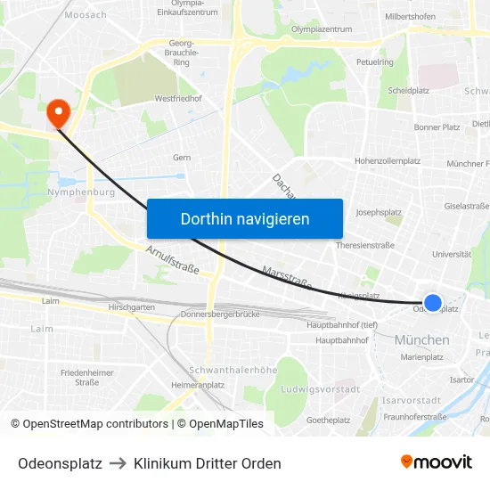 Odeonsplatz to Klinikum Dritter Orden map