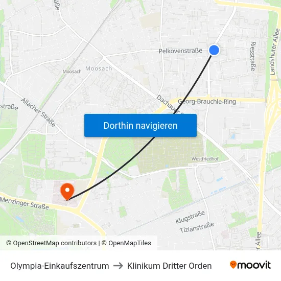 Olympia-Einkaufszentrum to Klinikum Dritter Orden map