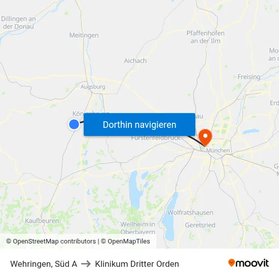 Wehringen, Süd A to Klinikum Dritter Orden map