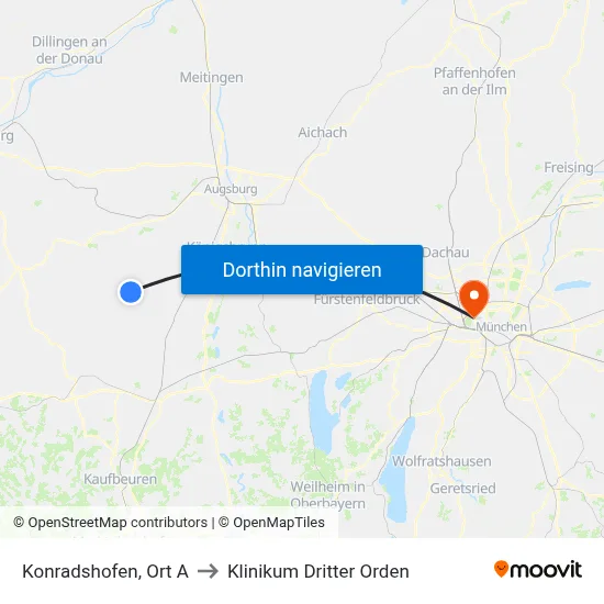 Konradshofen, Ort A to Klinikum Dritter Orden map