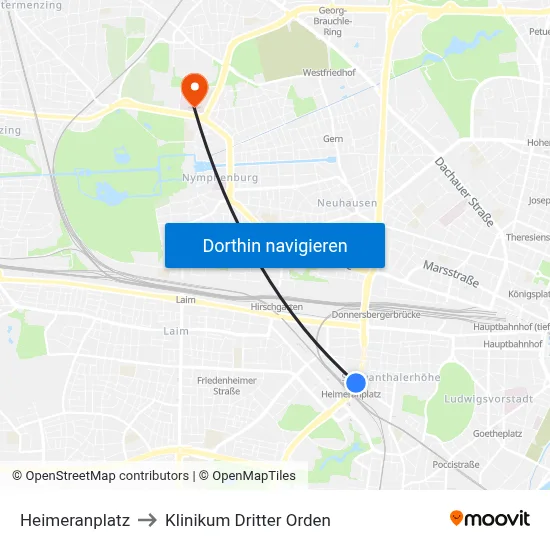 Heimeranplatz to Klinikum Dritter Orden map