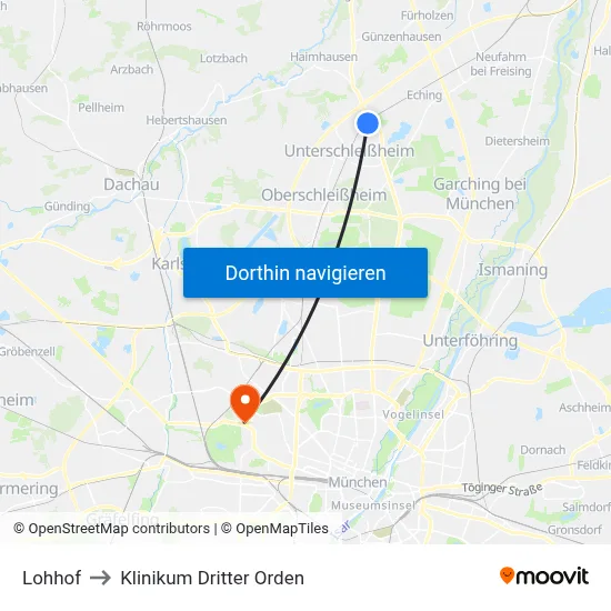 Lohhof to Klinikum Dritter Orden map