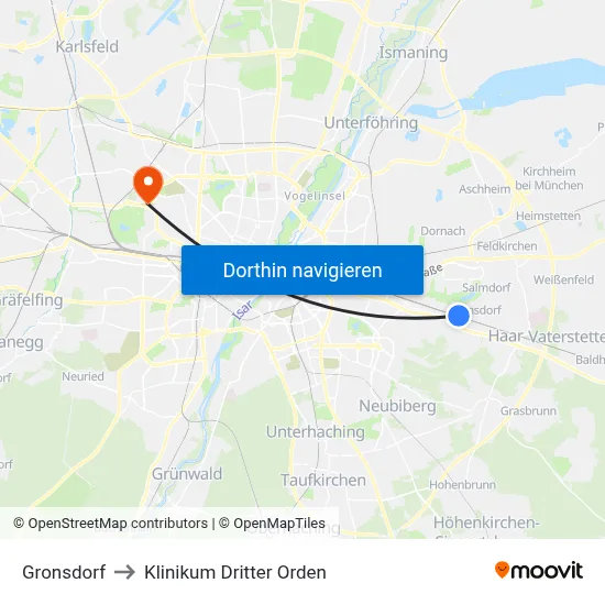 Gronsdorf to Klinikum Dritter Orden map