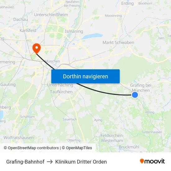 Grafing-Bahnhof to Klinikum Dritter Orden map