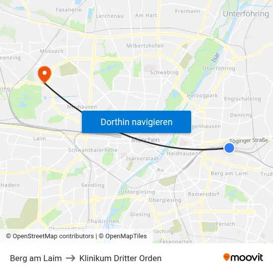 Berg am Laim to Klinikum Dritter Orden map