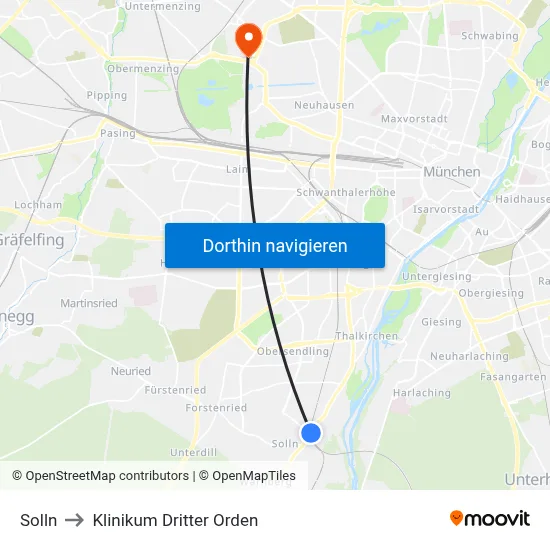 Solln to Klinikum Dritter Orden map