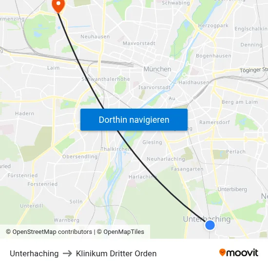 Unterhaching to Klinikum Dritter Orden map