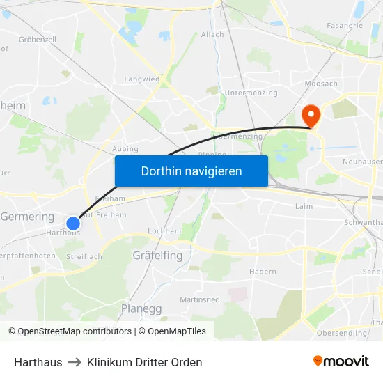 Harthaus to Klinikum Dritter Orden map