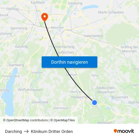 Darching to Klinikum Dritter Orden map