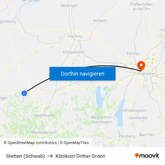Stetten (Schwab) to Klinikum Dritter Orden map