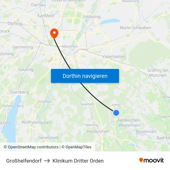 Großhelfendorf to Klinikum Dritter Orden map