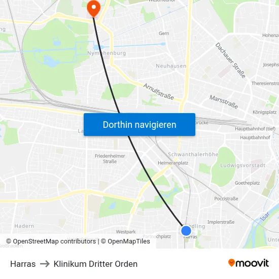 Harras to Klinikum Dritter Orden map