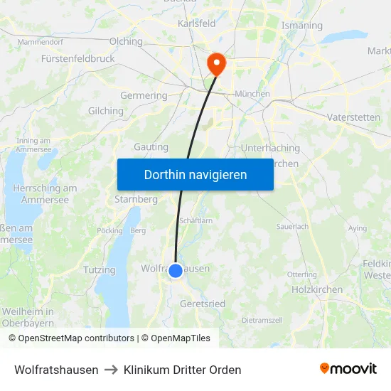 Wolfratshausen to Klinikum Dritter Orden map