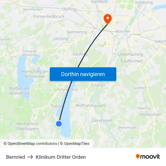 Bernried to Klinikum Dritter Orden map