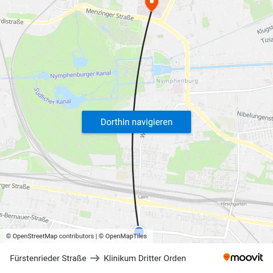 Fürstenrieder Straße to Klinikum Dritter Orden map