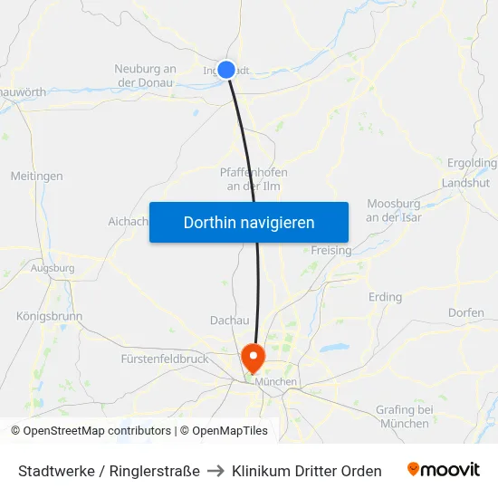 Stadtwerke / Ringlerstraße to Klinikum Dritter Orden map