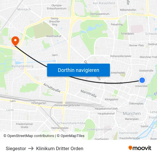 Siegestor to Klinikum Dritter Orden map