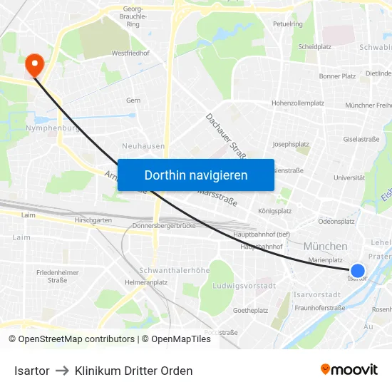 Isartor to Klinikum Dritter Orden map