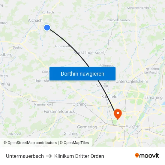 Untermauerbach to Klinikum Dritter Orden map