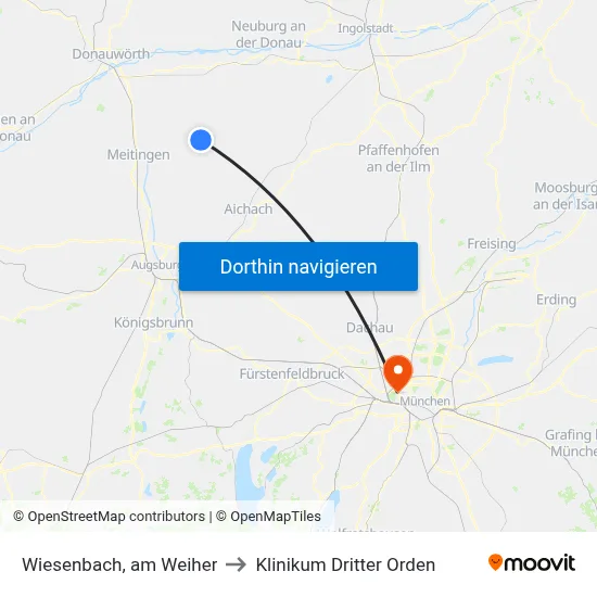 Wiesenbach, am Weiher to Klinikum Dritter Orden map