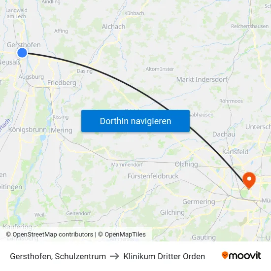 Gersthofen, Schulzentrum to Klinikum Dritter Orden map