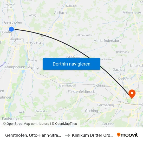 Gersthofen, Otto-Hahn-Straße to Klinikum Dritter Orden map