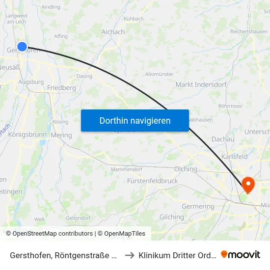 Gersthofen, Röntgenstraße Süd to Klinikum Dritter Orden map