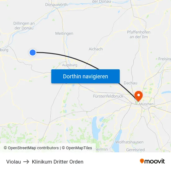 Violau to Klinikum Dritter Orden map